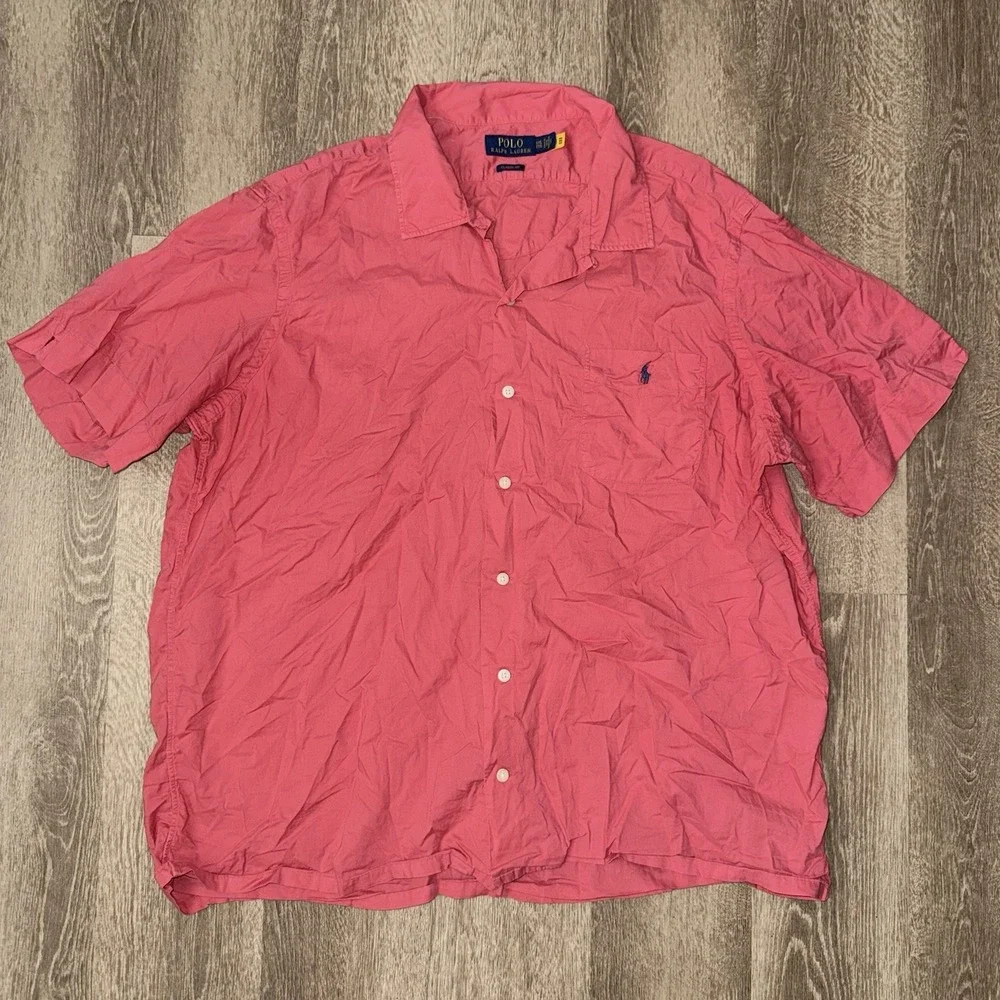 Polo Ralph Lauren Camp Collar Short Sleeve Hawaiian Shirt Pocket Men's 2XL Red